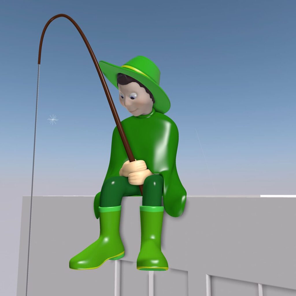 3D-Visualisierung des Konsum-Anglers mit Angelrute.